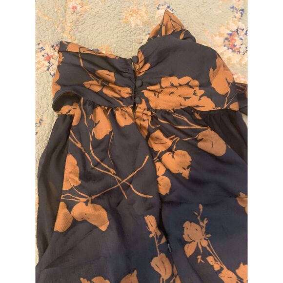 Banana Republic Halter Tie Neck Cropped Brown & Black Floral Jumpsuit, size 14 - Picture 4 of 5